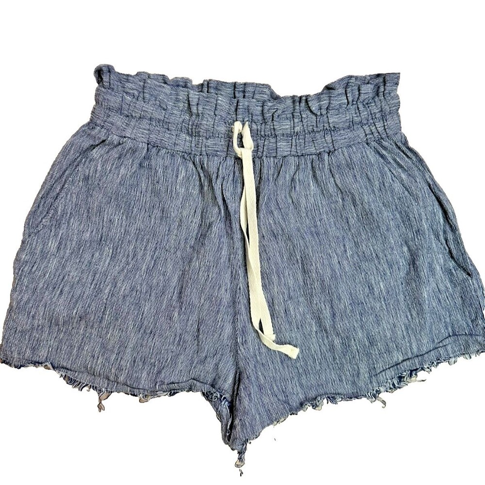 Blue Life Linen Shorts Casual Pull On Euro Summer Classic Distressed Chambray S